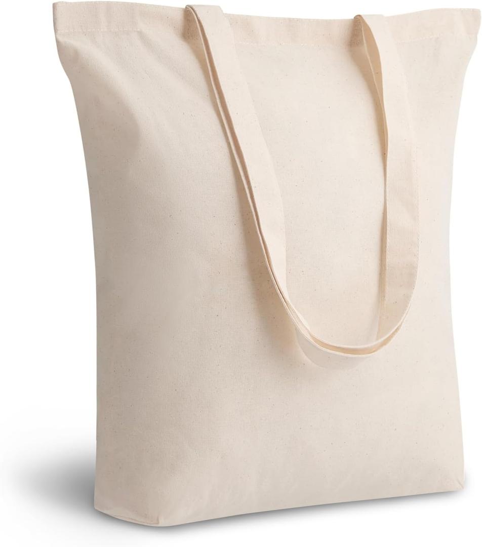 TOPDesign 12-Pack Cotton Tote Bags with 4" Gusset, 15"x16"x4" Economical Lightweight Reusable Grocery Shopping Cloth Bags, Bulk Blank Plain Totes for DIY, Vinyl, Sublimation, Gift (Natural)