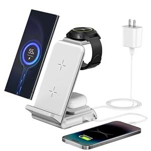 Wireless Charging Station for Samsung - Fast Charging Wireless Charger for Galaxy S23 Ultra/ S23/ S23+/ Z Flip/ Fold 5/ 4/ 3/ iphone/ Android Phones, Galaxy Watch 6/ 5 Pro/ 5/ 4/ 3 & Buds.(White)