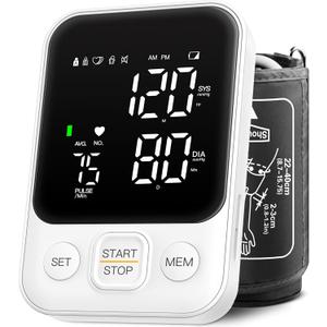 Blood Pressure Monitor Upper Arm Machine Accurate Adjustable BP Cuff Kit Led Backlit Display 2 Users 240 Sets Memory Includes Storage Bag White