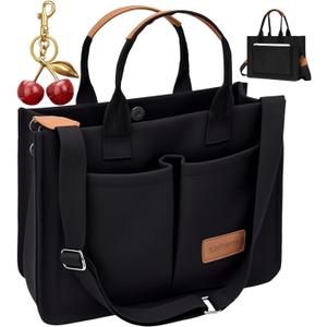 Canvas Tote Bag for Women, Large Work Crossbody Handbag Bible Laptop Bag (Black (Cherry))