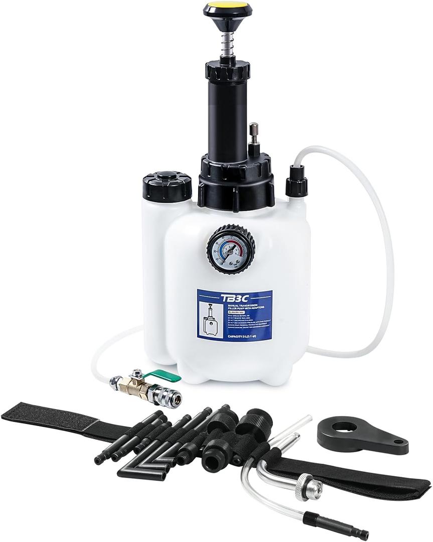 TB3C Transmission Fluid Transfer Pump,3L Manual Refill System Dispenser with Pressure Gauge,Automotive Transmission Dispenser Pump Tool Set Oil with 12pc ATF Adapters