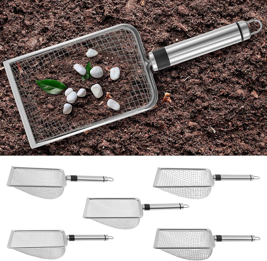 5Pcs Gardening Soil Sifter, Garden Sieve Sifter with Handle, Garden Sand Soil Compost Sifter with Handle, Mesh Soil Shovel for Sifting Rocks Compost (A)