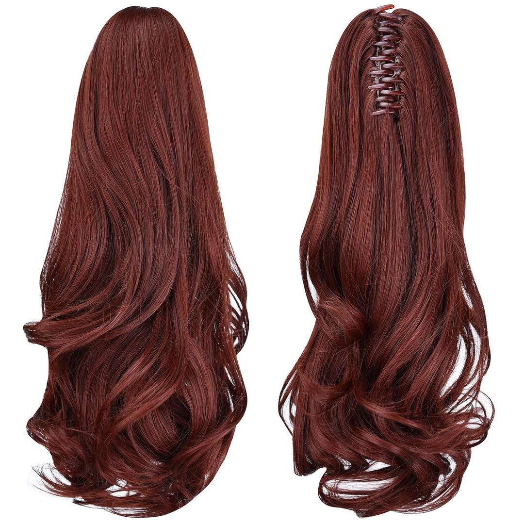 ponytail extension,16" claw clip hair extensions ponytail short curly hair ponytail Extension Natural Looking Synthetic Hairpiece for Women Auburn