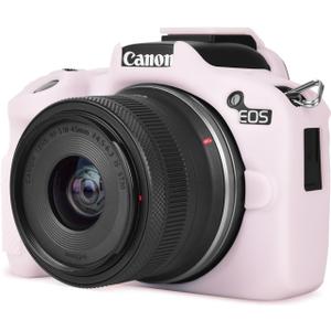 Rieibi EOSR50 EOS R50 Case, Soft Silicone Protective Case for Canon EOS R50 EOSR50 Vlogging Camera, Lightweight EOS R50 Camera Case Cover Grip Body Skin - Light Pink