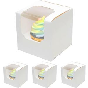 Qiqee 60-Packs Cupcake Boxes Auto-pop up Individual Cupcake Container White 3.5" x 3.5" x 3.5" Single Cupcake Boxes