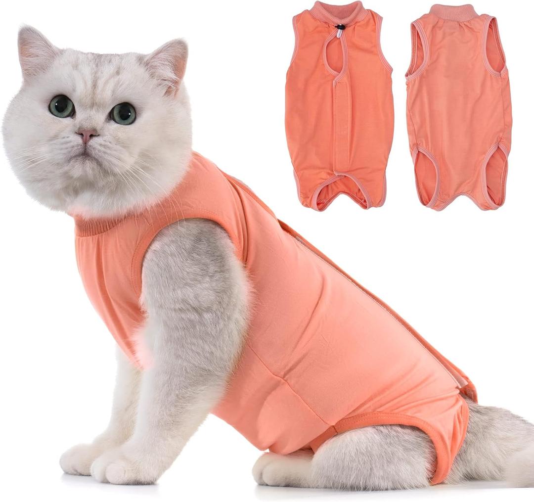 Avont Cat Recovery Suit - Kitten Onesie for Cats After Surgery, Cone of Shame Alternative Surgical Spay Suit for Female Cat, Post-Surgery or Skin Diseases Protection -Coral(M)