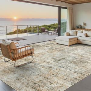 Soalmost Abstract Rug 8x10 Large Living Room Rugs Neutral Modern Washable Area Rugs for Bedroom Dining Room Non-Slip Stain Resistant Foldable Thin Rug Brown Grey