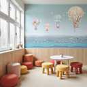 ASJ Kids Nursery Peel and Stick Wallpaper Mural, Hot Air Balloon Bear Blue