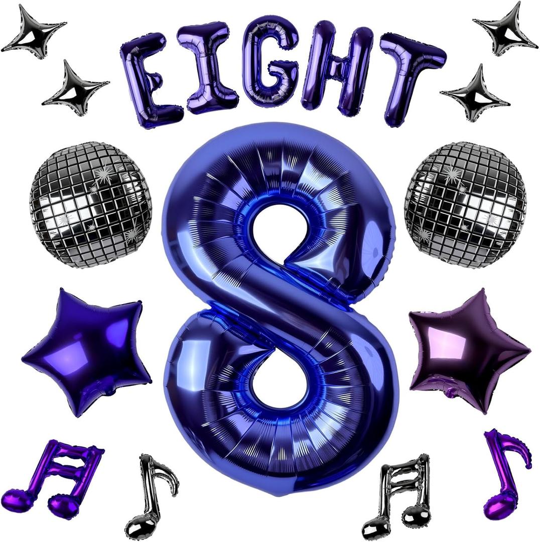 40 In Green Pixel Miner Number Balloon, Large MIning Foil Metallic Balloons Video Game Themed Party Decorations for Birthday Anniversary Party (Purple, 8th)