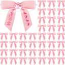 100 Pcs Baby Shower Satin Ribbon Twist Tie Bows 2.5" Pre Tied Craft Bow Baby Foot Print Ribbon Bows for Baby Shower Birthday Party Treat Bags Gift Wrapping Basket Decor (Baby Pink)