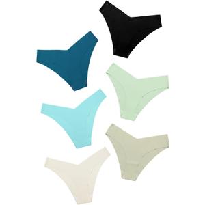 DEANGELMON Women Seamless Bikini Cheeky Underwear Invisible No Show Panties V-Waist Hipster Ladies Soft Stretch Multi Pack (X-Large)