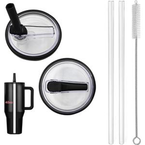 2 Pack 40 oz Tumbler Flip Straw Lid Replacement fit for HydroJug(Only), Spill Proof Splash Resistant Tumbler Lids,Reusable Leak Proof Tumbler Cover for Cup Accessories (Black)