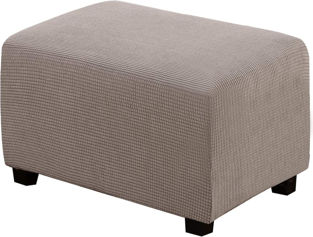 H.VERSAILTEX Ottoman Cover Slipcover Rectangle Fit Length 33"-38" Footrest Sofa Slipcovers Stool Cover Footstool Protector Covers Feature Stretch Thick Soft Jacquard Fabric Removable Washable - Taupe
