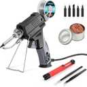 Soldering Iron Gun Kit,60W Auto Feed Soldering Kit with Adjustable Temperature LCD Display,Wire,Tip Cleaner,5 Tips,Pump,Tweezers for Electronic PCB Repair,DIY