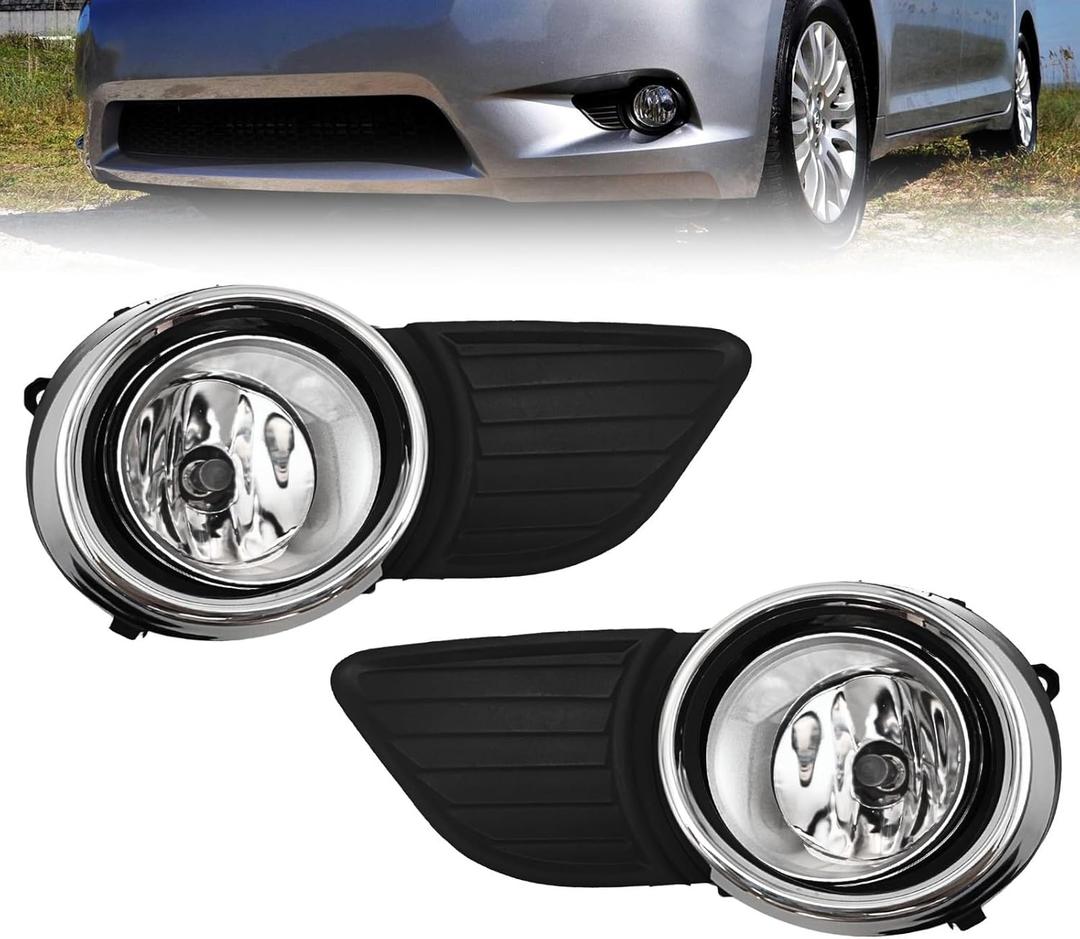 Fog Lights Compatible with 2011-2017 Sienna (Does not Compatible with SE Models) Bumper Fog Light Driving Lamp Assembly With Chrome Ring Driver & Passenger Side