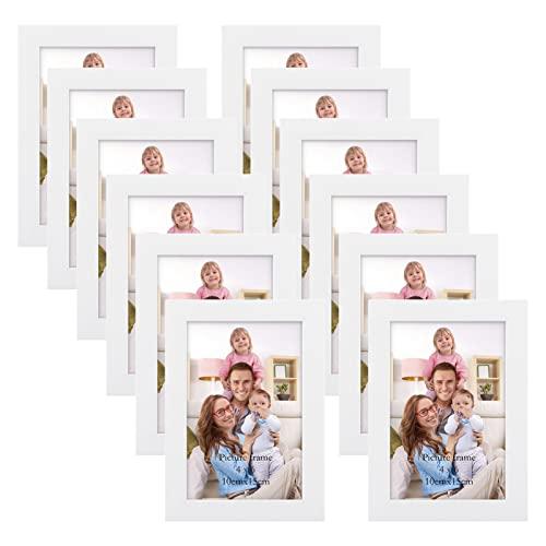 Giftgarden White 4x6 Picture Frame Pack of 12, Multi White Woodgrain 4 by 6 Photo Frames Bulk for Wall or Tabletop Display