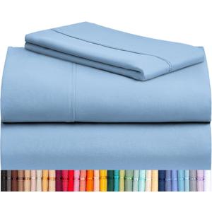 LuxClub Club Twin Sheets - Soft Bed Sheet for-Boys-and-Girls-4 PC Deep Pockets 18" Eco Friendly Wrinkle Free Kids Machine Washable Hotel Bedding Silky Soft- Sky (18 - Sky)