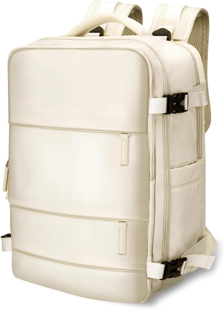 JBAOWEI Large 40L Travel Backpack  Airline & Flight Approved Carry-On Luggage, Waterproof, Durable & Lightweight Design for College, Outdoor Sports & Weekend Getaways  Cream