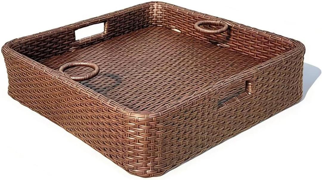 Square Floating Tray for Pool with Drink Holder Extra Large Serving Tray with Handles for Ottaman 24 Inch Waterproof Outdoor Floating Card Game Table, Brown
