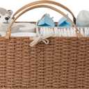 HBlife Large Baby Diaper Caddy Organizer, Paper Rope Storage Baskets Nursery Bin with Removable Divider, Portable Car Organizer for Diapers, Baby Shower Gifts, Newborn Essentials Must Haves (Brown)