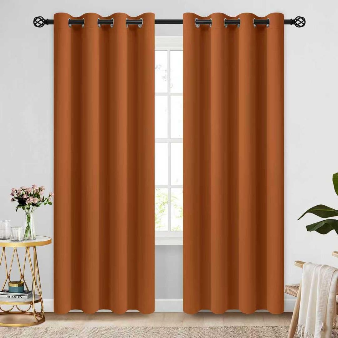 COSVIYA Grommet Blackout Room Darkening Brunt Orange Curtains 84 inch Length,Thick Polyester Light Blocking Insulated Thermal Curtain Drapes for Bedroom/Living Room,2 Panels,52x84 inches