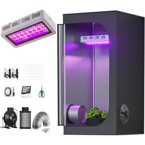 Grow Tent Complete Kit 300W LED Grow Light Full-Spectrum Indoor Hydroponics 32"X32"X63" Grow Tent 4" Ventilation Kit with Hangers,Hygrometer, Shear, Timer,Trellis Netting Full Setup