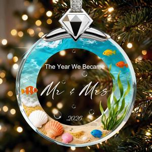 Ocean Wedding Gifts for Couples 2026 - First Christmas Married Ornament 2026 Crystal Glass, Wedding Gift Ideas for Newlywed Mr and Mrs, Bridal Shower Gifts for Bride-03