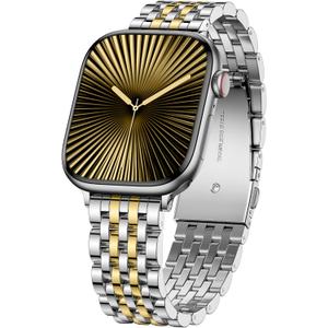 Lenrao Metal Band Compatible with Apple Watch Band for Women 40mm 41mm 42mm 38mm 44mm, Dressy Stainless Steel Strap for iWatch Series 11/SE/10/9/8/7/6/5/4/3/2/1/Ultra Luxury Silver/Gold