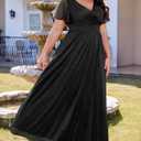 Talisea Plus Size Formal Dresses - V Neck Flutter Sleeve Glitter Prom Evening Gowns Wedding Guest Chiffon Long Maxi Dress , 18Plus