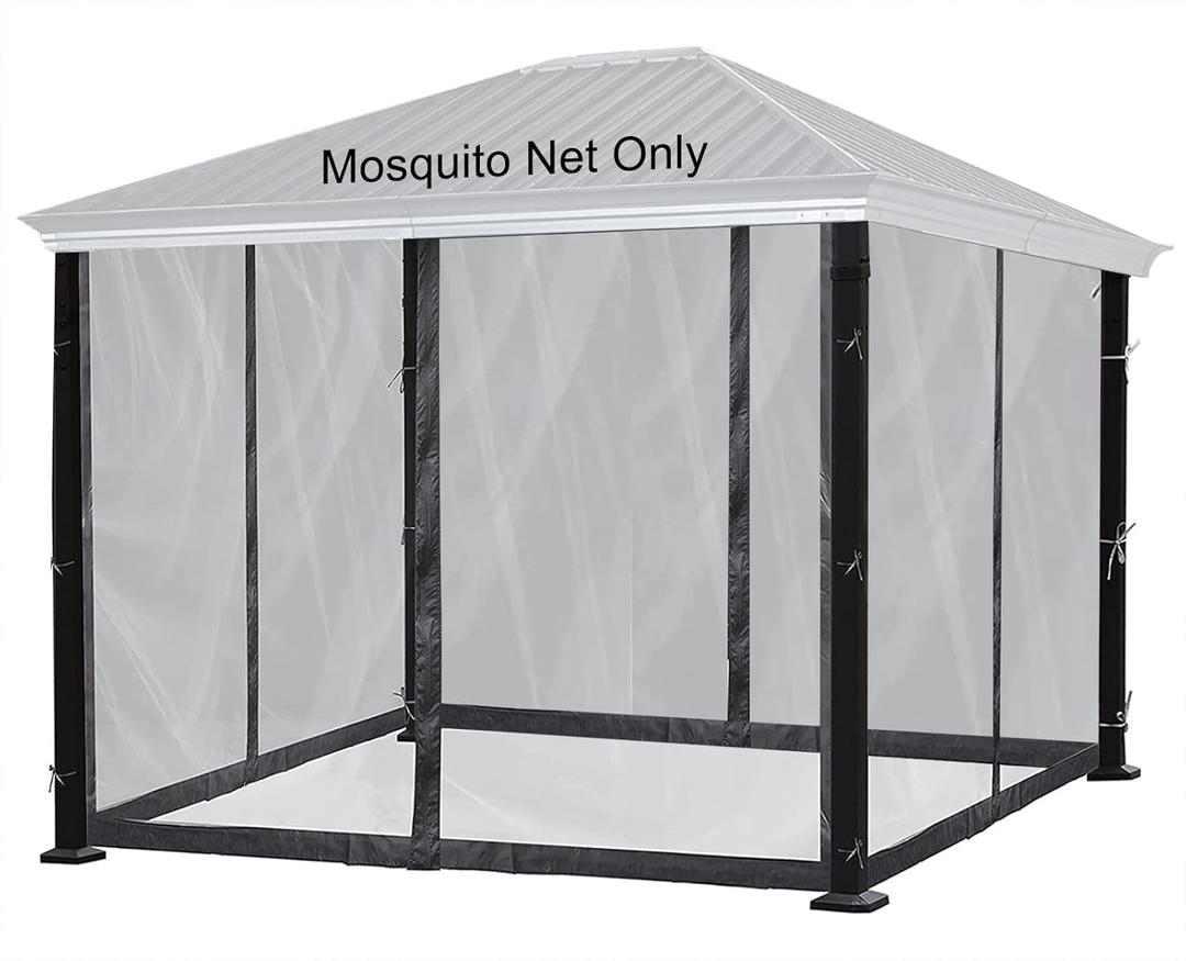 10x10 Gazebo Mosquito Netting, Universal Replacement Screen Walls, with Zippers, Easy to Install, Fit for Most Gazebo Canopy (Black)