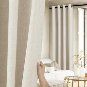 NICETOWN Natural 100% Blackout Linen Curtains 84 inch Long Burg for Living Room, 2 Panels, 52" Wide, Farmhouse Thick Completely Blackout Window Treatment Thermal Insulated Warm Drapes for Winter