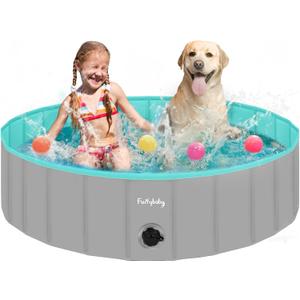 Furrybaby Dog Pool, Kiddie Pool Hard Plastic Foldable Dog Pools for Large Dogs Portable Pet Doggie Wading Swimming (Grey 47'') Indoor and Outdoor