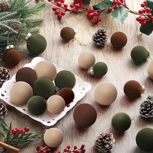 48 Pcs Velvet Christmas Balls Flocked Christmas Tree Ornaments Xmas Plastic Shatterproof Neutral Hanging Ornament for Xmas Tree Home Party Decorations(1.57/1.97/2.36 Inch,Classic Color)