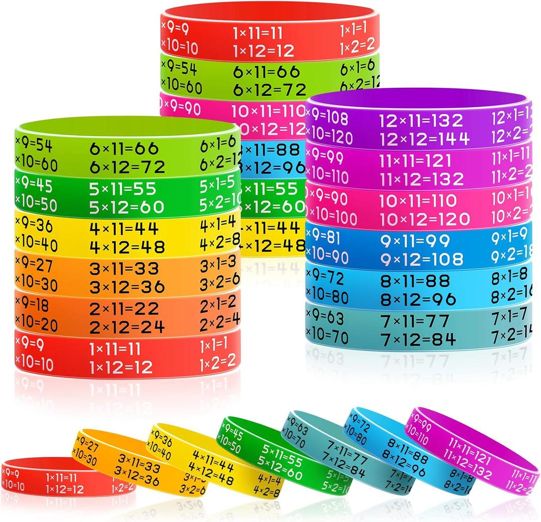 Zhanmai 48 Pieces Learn Math Rubber Bracelets Multiplication Facts Bracelet Stuff Fancy Silicone Bracelets for Events Education Aid Reward for Students, 12 Colors