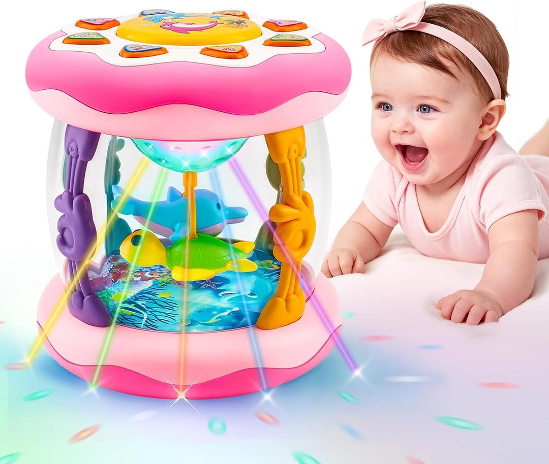 Baby Girl Toys Tummy Time Musical Light Up Ocean Rotating Projector Gifts, Small