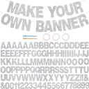 BEISHIDA 116 PCS A-Z DIY Letter Banner Kit Make Your Own Banner Glitter Silver Including 111 Letters and Numbers 3 Rope and 2 Threading Device,Customized For Birthday Graduation Wedding Party Decor