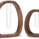 Houmury Set of 2 Glass Test Tube Vase Walnut Wood 7.5 & 5.8 Modern Farmhouse Propagation Stations for Home Decoration, Table Centerpieces (Brown)