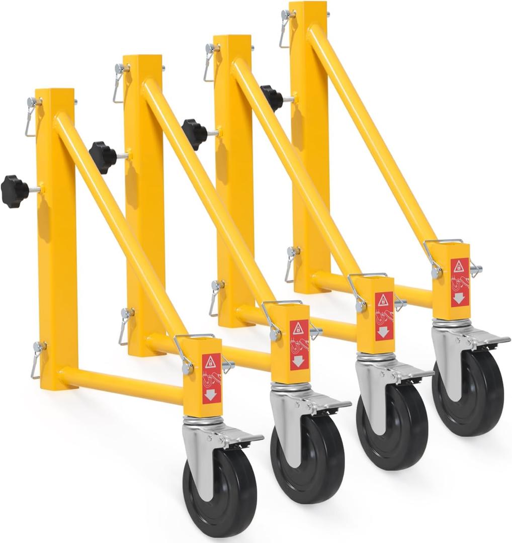 VEVOR 4-Pack Scaffold Outriggers, 1000 lbs Total Load Capacity Baker-Style Scaffolding Accessory with Swivel Casters, Carbon Steel Scaffold Wheel System with Rust Proof Galvanized Surface, Yellow