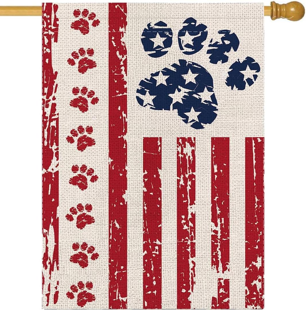2 x 4th of July Flag 28 x 40 Double Sided, Patriotic Large Outdoor Flag for Garden Yard and House, Dog Stars and Stripes Memorial Day Independence Day Flag for Outside