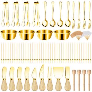 169 Pcs Charcuterie Boards Accessories Gold Charcuterie Utensils Cheese Butter Spreader Knife Set Small Serving Tongs Forks and Spoons Dipping Bowls Honey Dipper Toothpick Flags Cocktail Picks