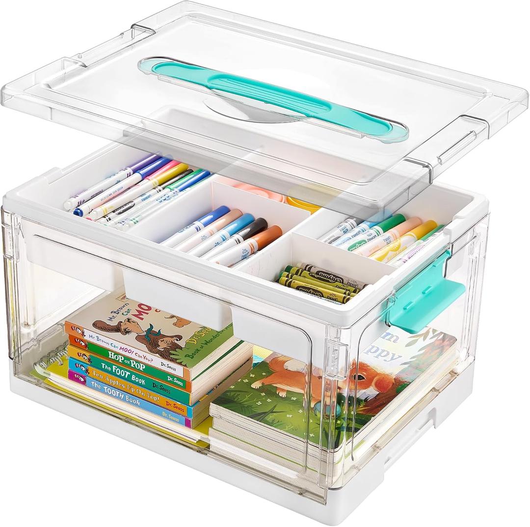 Vtopmart 24 QT Clear Plastic Craft Organizer with Removable Trays and Dividers, Storage Box for Coloring Books, Modeling Clay, Molds and Art Supplies, 1 Pack