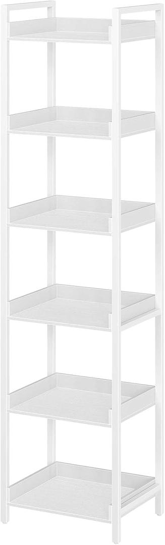 Rolanstar Bookshelf, 6-Tier Storage Rack, Narrow Corner Bookshelf, Display Wooden Shelves for Living Room, Bathroom, Balcony, Kitchen,White
