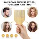 2-Piece Bamboo Afro Hair Pick Comb Set, Bamboo Comb Set for Afro Hair 9 Teeth Wooden Hairs Picks for Women Men Hairs Styling Tool for Thick Curly & Beard