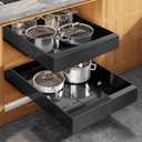 2 Pack Expandable Pull Out Cabinet Organizer 21" Deep with Raising Pad for Framed Cabinets,Upgrade 3 Slide Rails Slide Out Drawers,Roll Out Shelves Adhesive,Adjustable Width 9"-14.1" Black