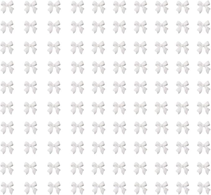 200 PCS White Bow Nail Charms for Women Girl, Mini Bows for Crafts, Resin Bow Nail Art Accessories, Bowknot for DIY 3D Nail Decorations