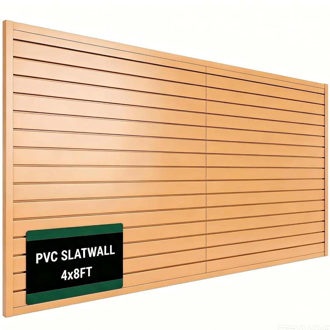 Slat Wall Paneling 4x8 ft Garage Organizer Storage Systems, Heavy Duty PVC Slatwall Panels for Garage Organizer Product, PVC Wall Mounted Tool Storage Slate Board for Home and Workshop (Woodgrain)