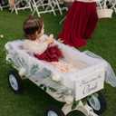 4 Pcs All-Terrain Wedding Wagon Set Includes 39x17x32 Inch Heavy Duty White Flower Girls Wagon Cart Here Comes The Bride Sign White Tulle Plush Pad for Wedding Reception