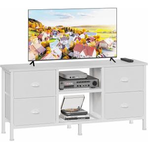 Furologee TV Stand Dresser with 4 Drawers, Entertainment Center with Open Shelf, Small Television Stands for 50" TV, Media Center for Bedroom, Living Room/White