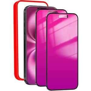 2 Pack Privacy Screen Protector for iPhone 16 Plus Anti-Spy Tempered Glass Gradient Colorful 16Plus Mirror Effect Full Coverage Anti Bluelight Anti-Bubble Alignment Frame 6.7 Inch (Pink)