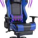 Massage Gaming Chair with Retractable Footrest, 360 Swivel, Adjustable Armrests, High-Back Ergonomic PC Desk Chair, PU Leather - Black(White)